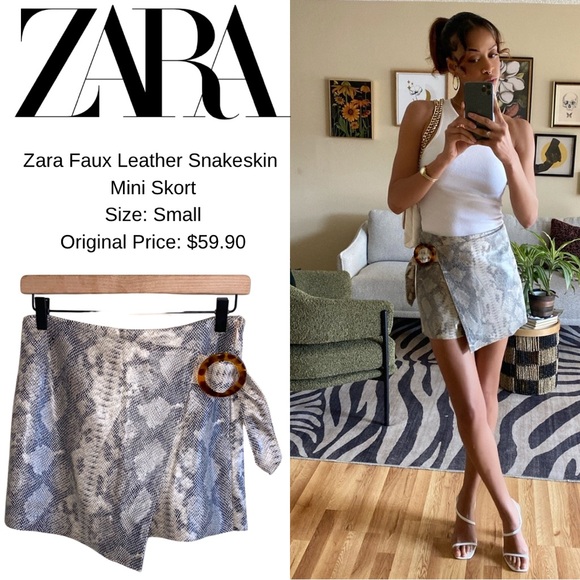 Zara Faux Leather Snakeskin Mini Skort - Picture 1 of 13